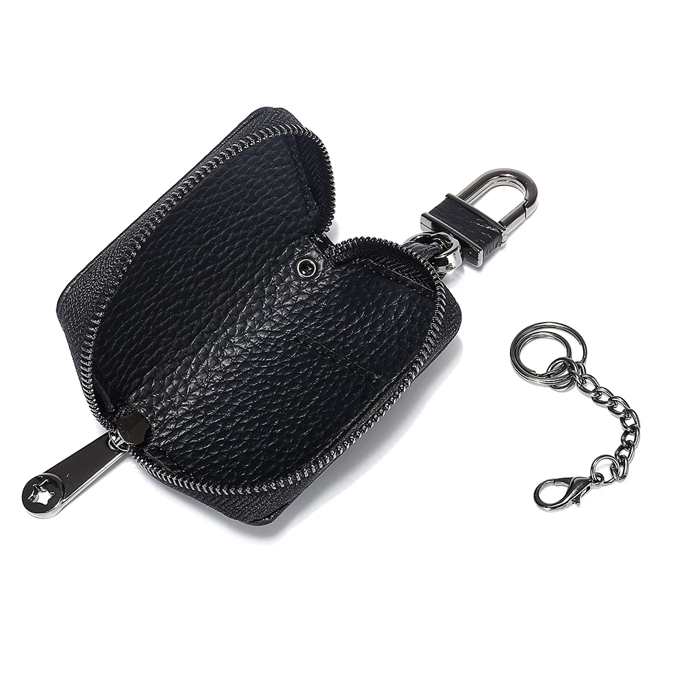 Car Key Bag Men's Mini Men's and Women's Couple Leather Zipper Key Bag Simple Small and Easy to Carry Black Red Blue Green