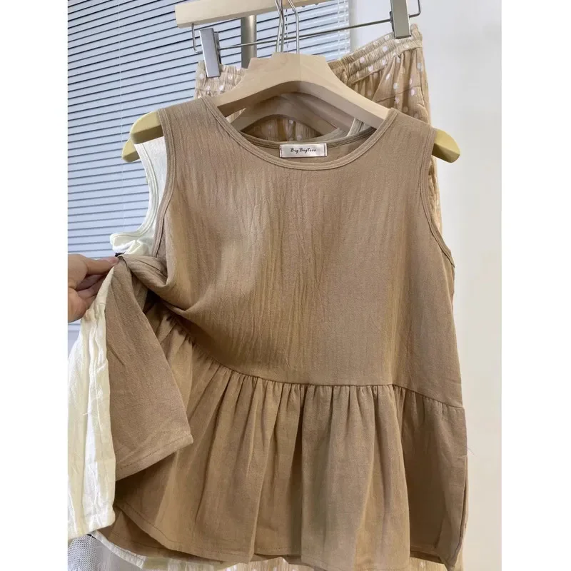 Camisola japonesa blusa de bebê com babados sem mangas top feminino solto camisa externa estilo retrô