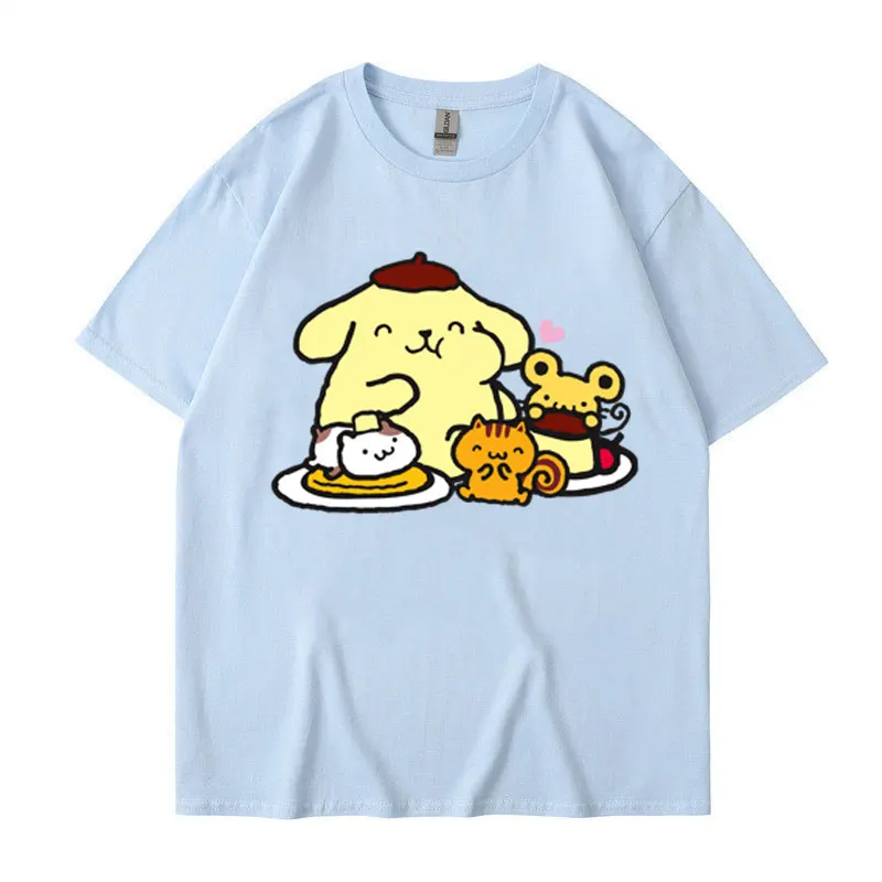 Cute Pompom Purin Women T-shirt Summer 2025 Cartoon New Short Sleeve 100% Cotton Tee Shirt Tops Cartoon Anime Couple Clothing