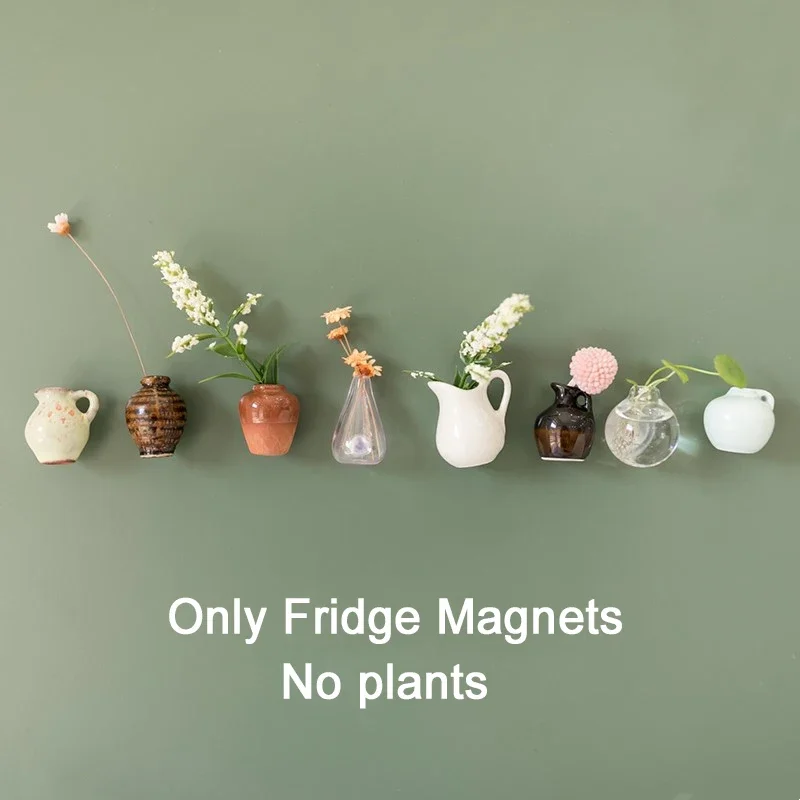 3-10pcs Mini Ceramics Vase Fridge Magnet DIY Porcelain Vase Refrigerator Magnet Message Sticker flowers Plant on Kitchen Gift