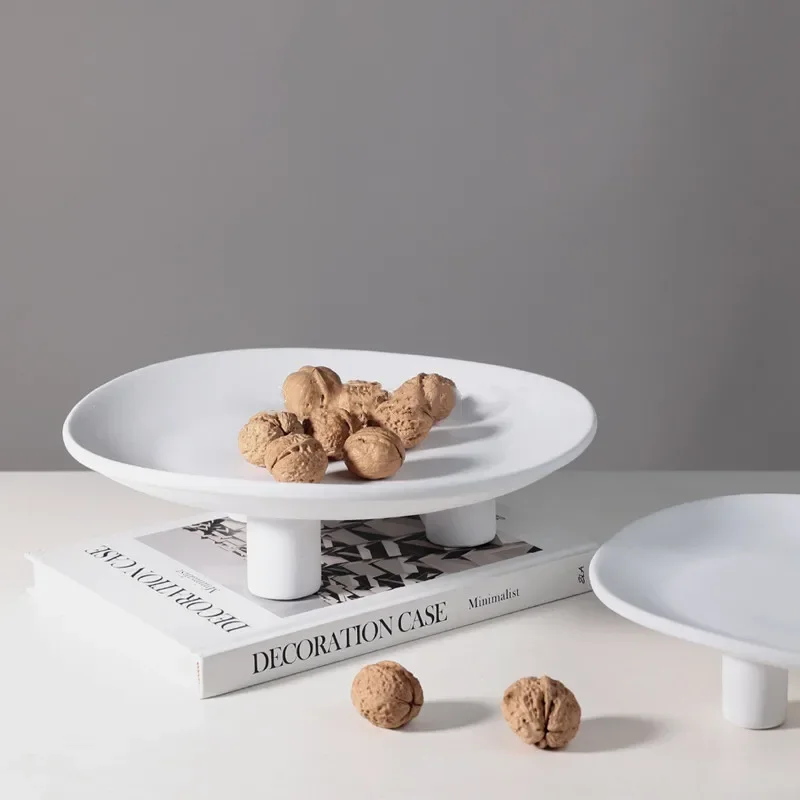 Modern Minimalist Black and White Three Legged Circular Fruit Tray, Resin High Legged Tray, Living Room Desktop Storage Tray