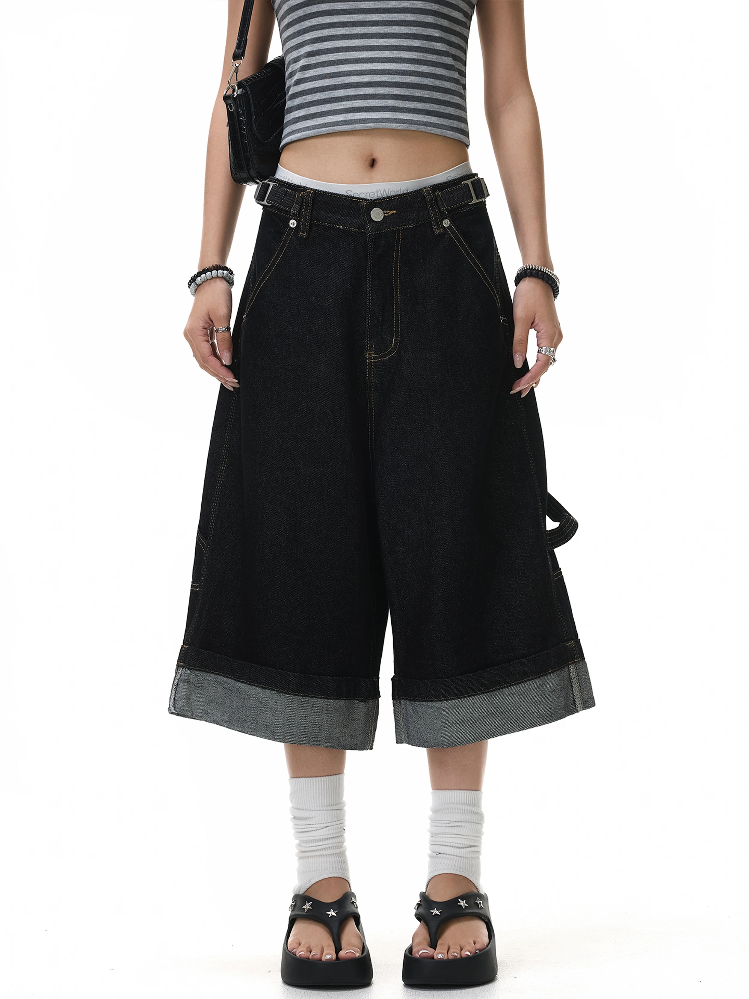 American Lazy Simple Original Denim Wide Leg Jeans Men's Loose Casual Basic Commuter Shorts Polyester Cotton Regenerated Fiber