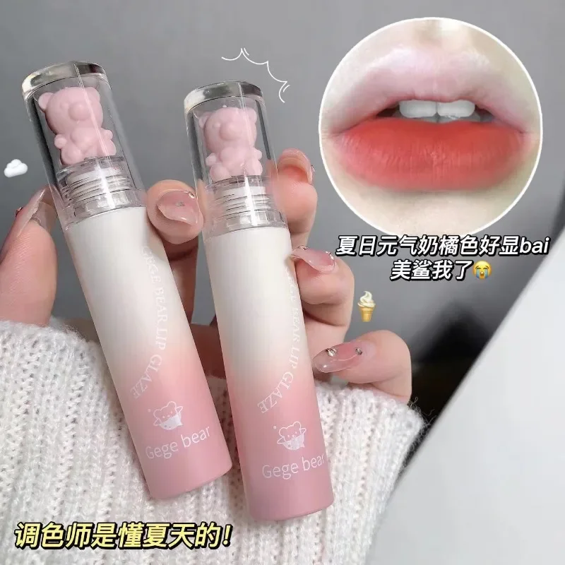 Gege Bear-pintalabios mate de terciopelo, resistente al agua, taza antiadherente, duradero, no se decolora, brillo de labios duradero, cosméticos de maquillaje coreano