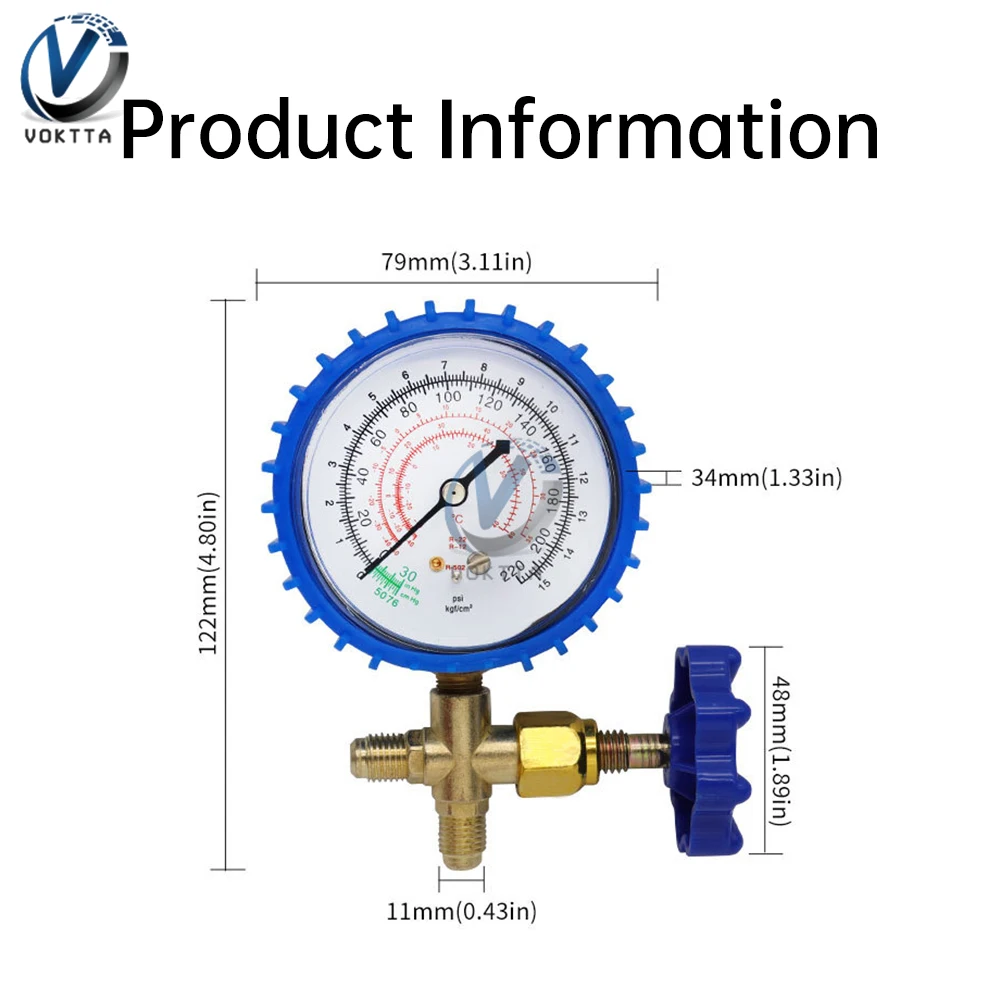 220PSI 500PSI Air Conditioner Refrigerant 1/4 Pressure Explosion-proof Refrigerants Low and High Pressure Gauge Diagnostic Tool