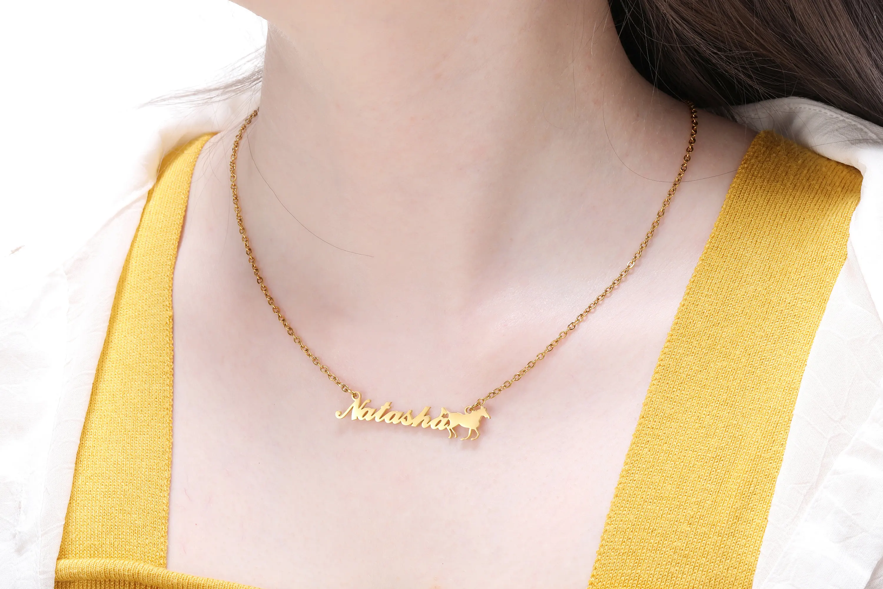 Custom Horse Nameplate Necklace Personalized Script Name Necklaces For Horse Lover Stainless Steel Jewelry Horse Art Accessories