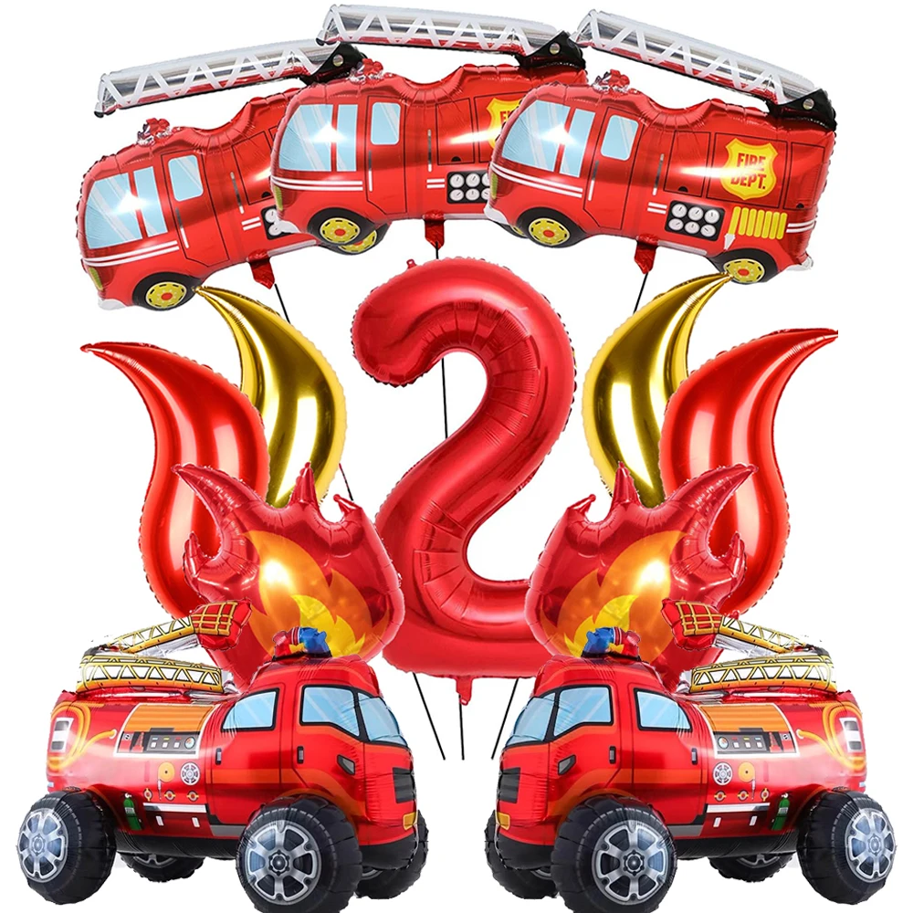 Fire Truck Party Decoration Birthday Number Foil Fire Engine Balloon for Kids Firefighter Fireman Birthday Party Favors Supplies
