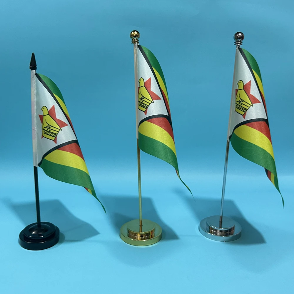 Office Desk Flag of Zimbabwe Flag 14x21cm Polyester Zimbabwe National Flag ZIM Country Banner Desk Ornaments Flags