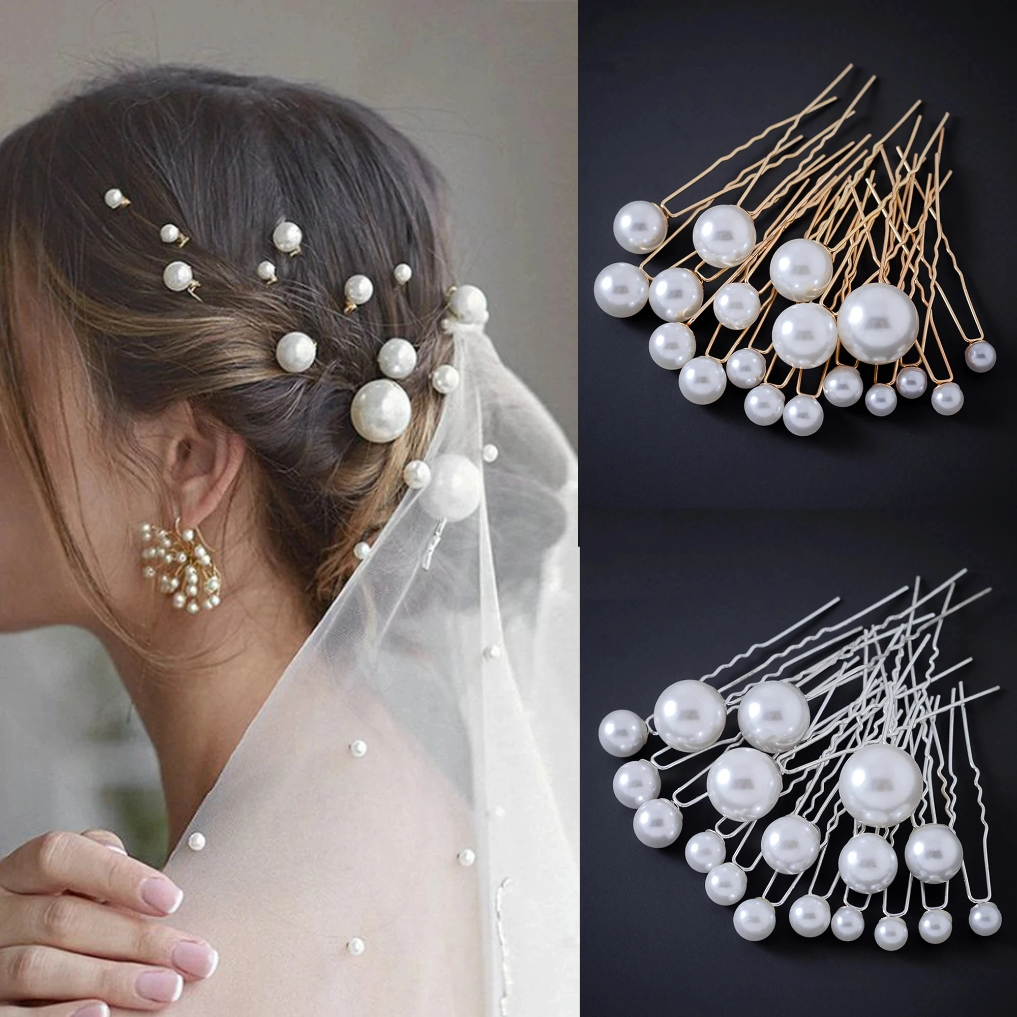 

18pcs Pearl Bridal U-shaped Pin Metal Barrette Clip Hairpins Rhinestone Wedding Hairstyle Design Tools Women Hair Accessories