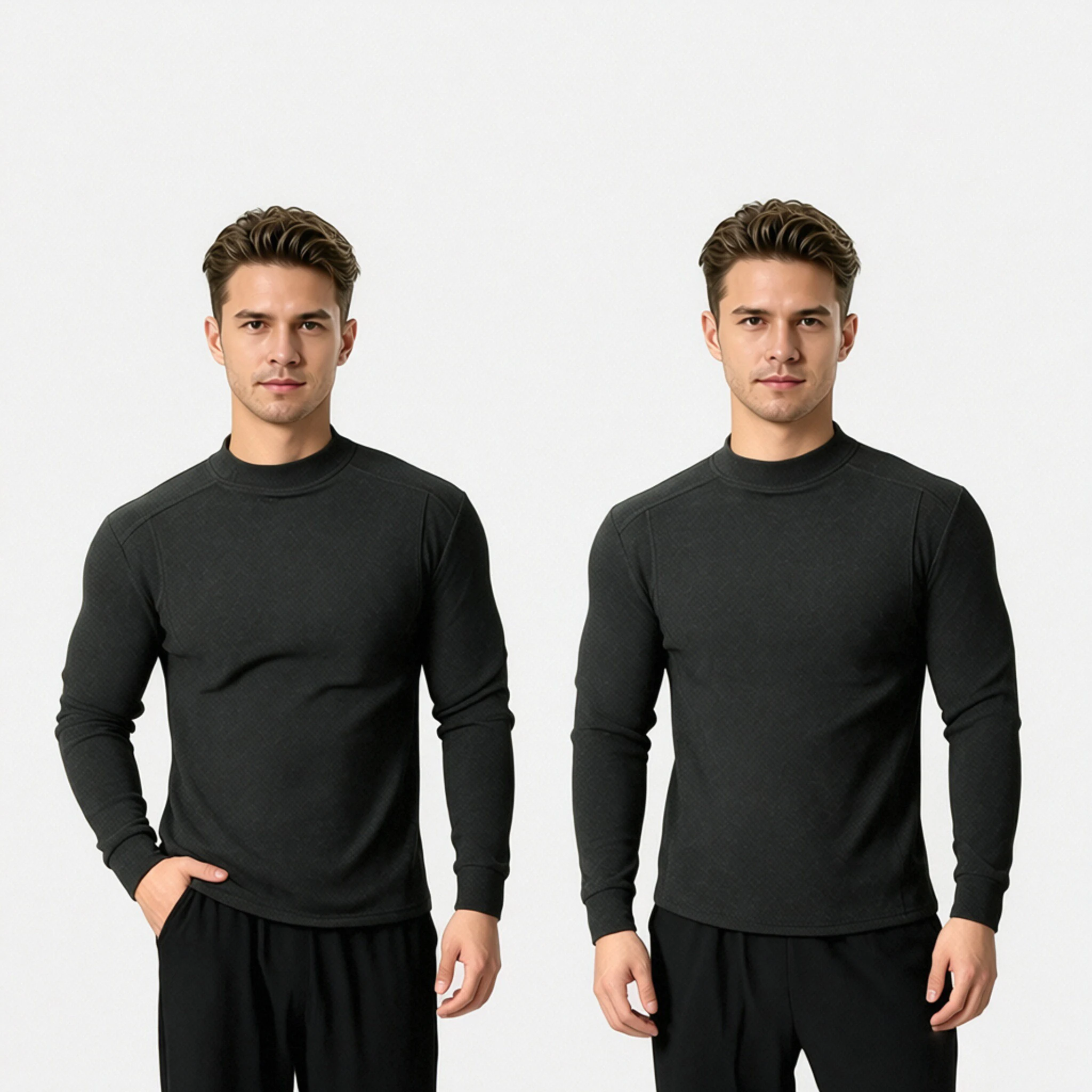 Men's long sleeved tight fleece shirt, with German velvet heating black technology, locks in heat