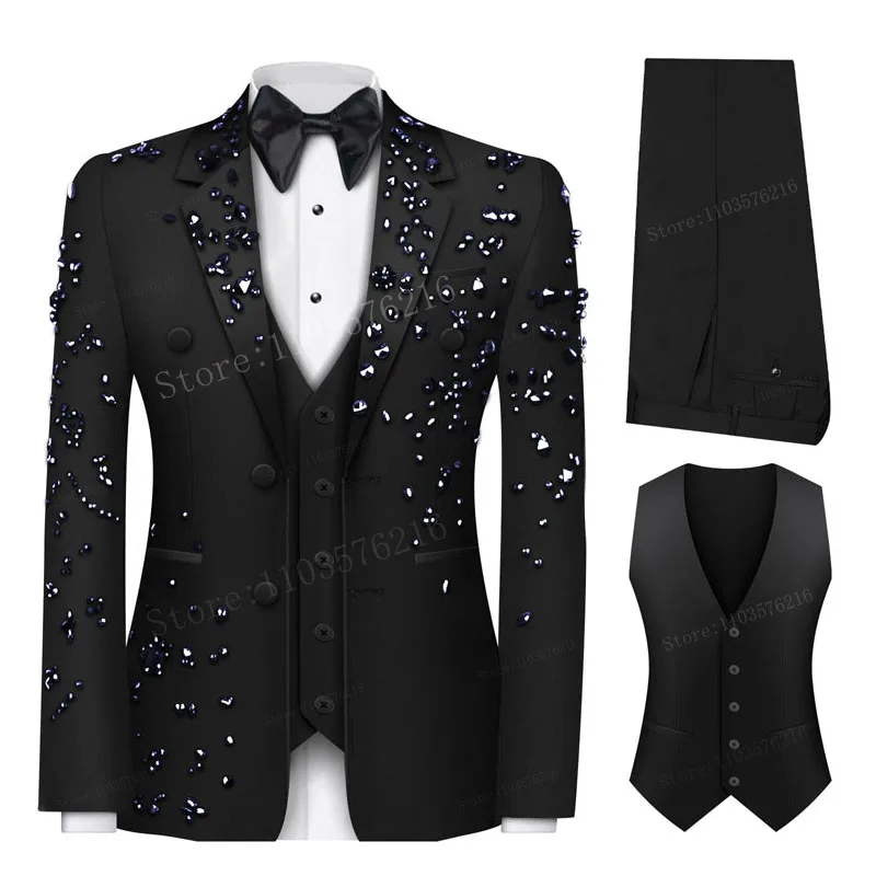 Luxury 3 Pieces Men\'s Suits Single Breasted 2 Button Suits Tuxedo Jacket Blazer for Wedding Groom Business Dinner Party Suits