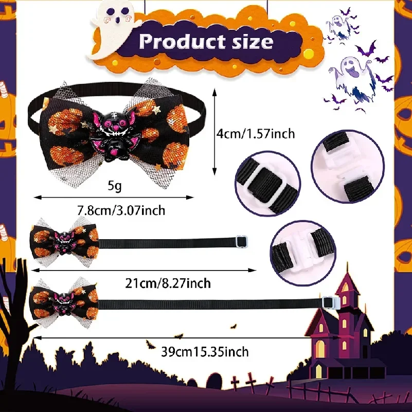 18PCS New Halloween Bow Tie For Dogs Adjustable Skull Small Dog Cat Bowties Collar Party Decoration Pet Dog Grooming Accessories