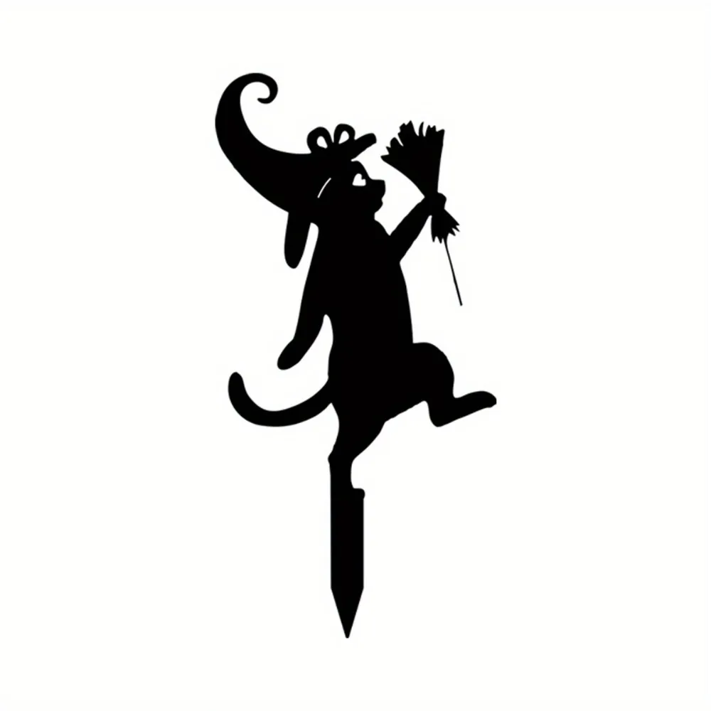 Cute Black Cat Silhouette Metal Garden Stake Funny Halloween Ornament Easy Hanging Design For Outdoor Yard Lawn