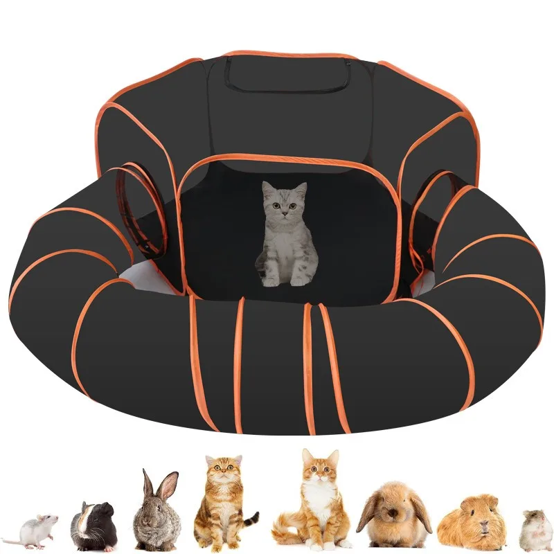 ZONGYAN Foldable Cat Cage Villa 2 In 1 Breathable Tunnel Kit All Season Applicable For Kitten Household Play Rest Accessory