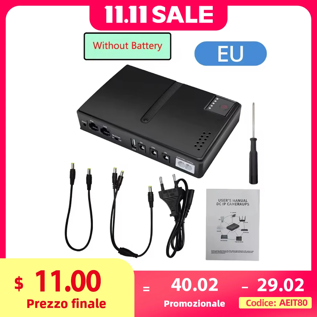 

【Без батареи】 Мини-ИБП постоянного тока, источник бесперебойного питания 18650, сменная резервная батарея 5 В, 9 В, 12 В, 220 В для маршрутизатора, модема Wi-Fi