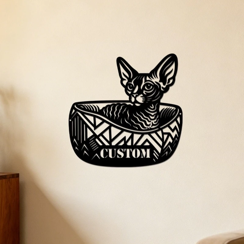 Custom Hairless Cat Name Sign, Metal Cat Lover Wall Art Home Decor Personalized Pet Decor, Living Room Entry Plaque Cat Mom Gift