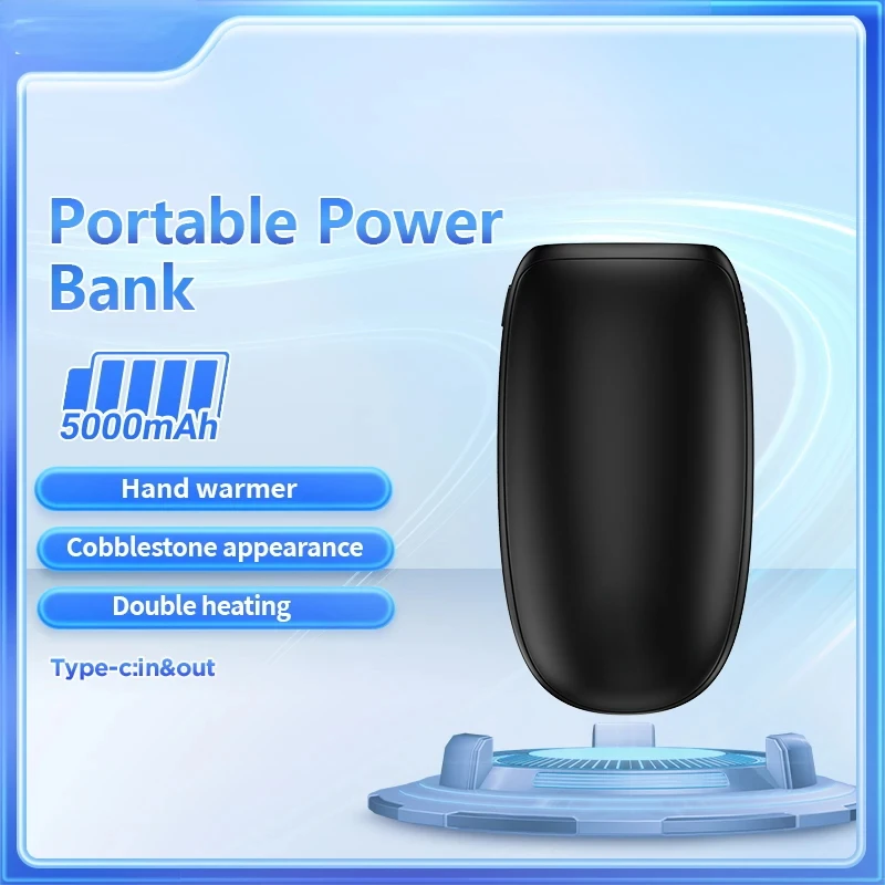 Hand Warmer Power Bank 5000mAh Type-C Double Heating Cobblestone Appearance PowerBank Gift for iPhone 16 15 Samsung Adult T