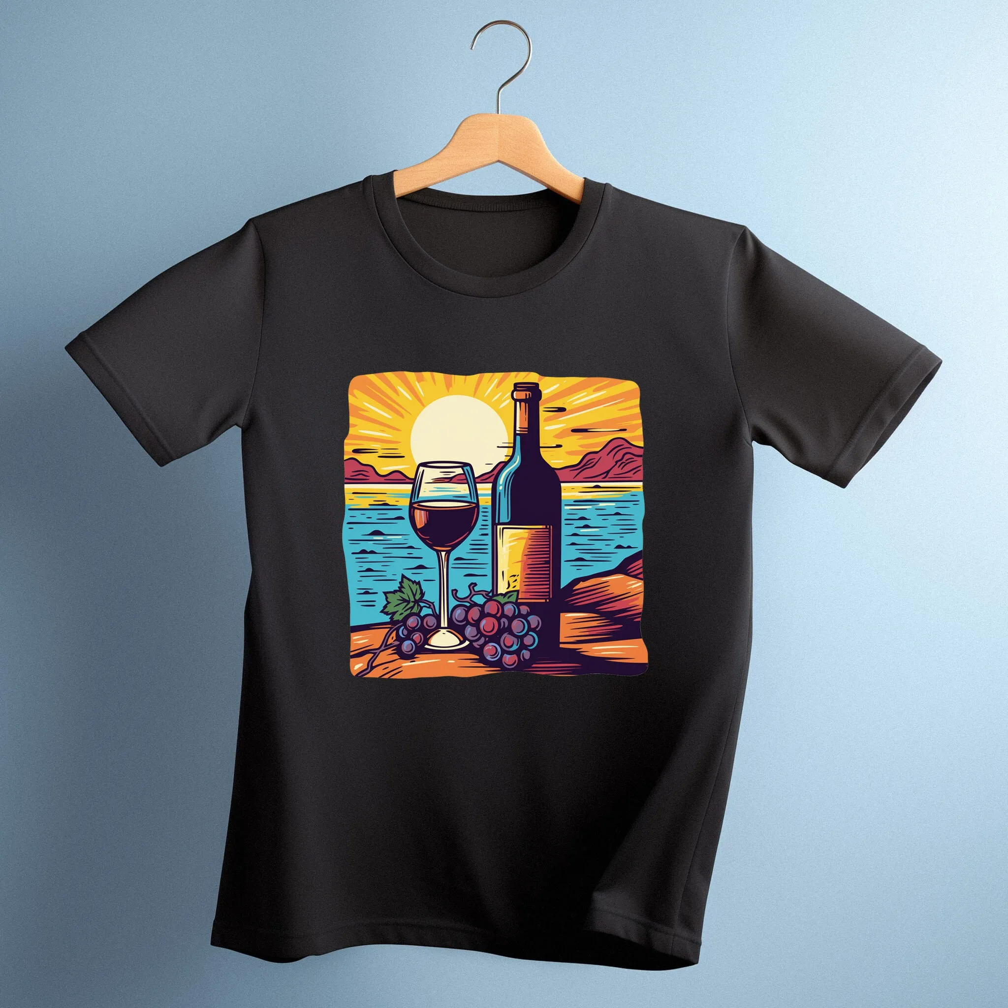 Wine Bottle And Glass T Shirt Print Cotton Present For Winelover Stylish Art