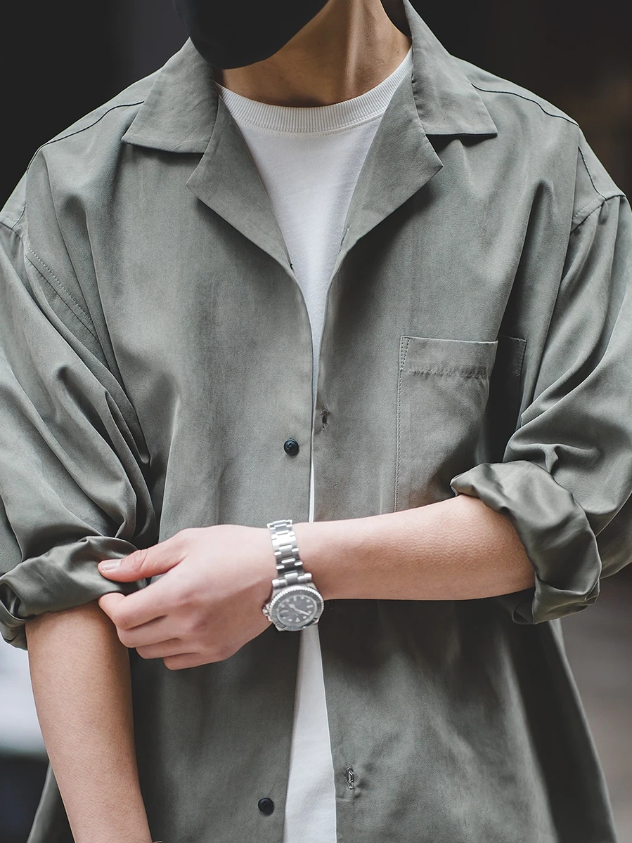 

Мужская свободная повседневная куртка Maden American Sle Long Sleeve с кубинским воротником из персикового вельвета, не требующая глажки, молодежная, модная, городская, осенняя