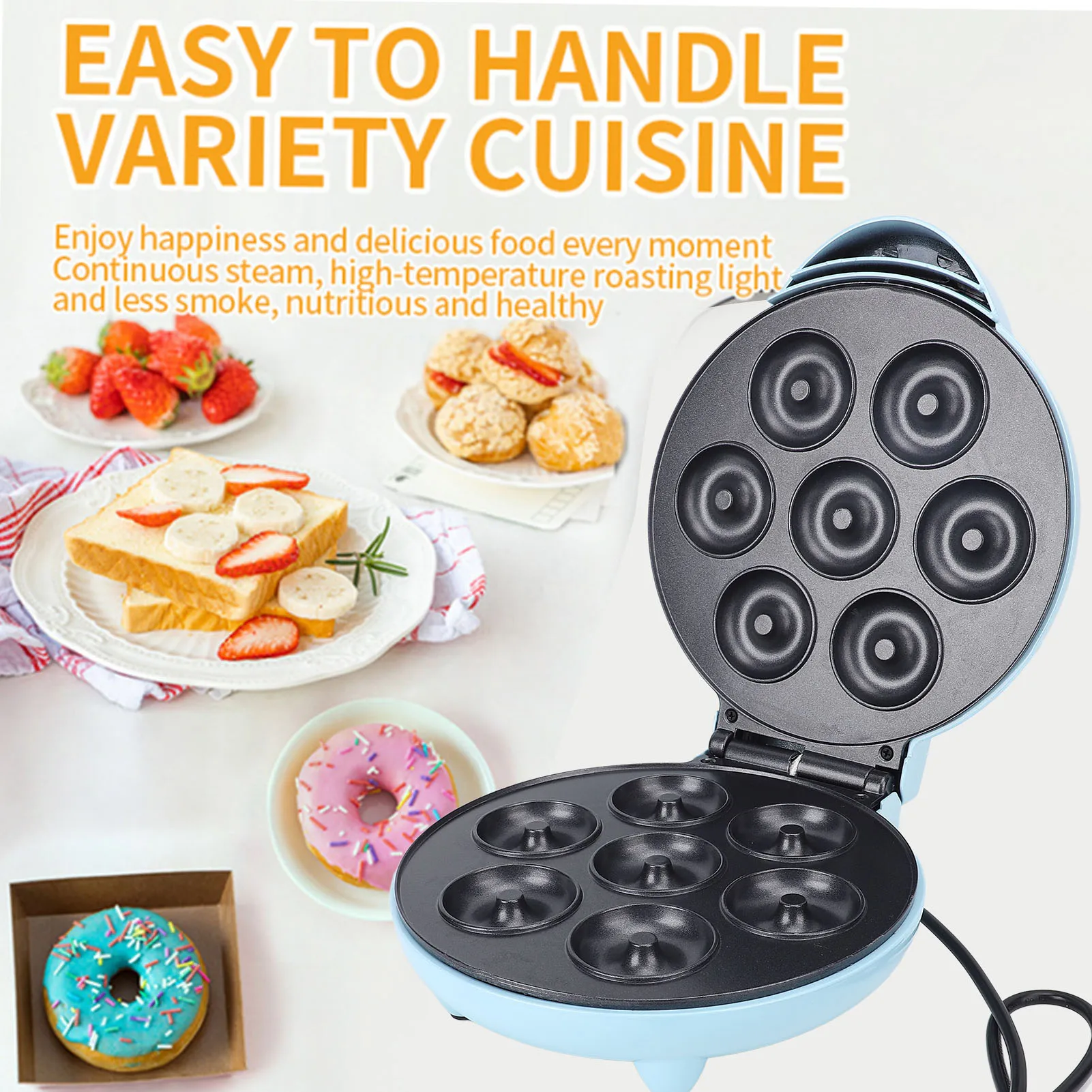 Машина для изготовления пончиков с 7 отверстиями, быстрый нагрев, умный контроль температуры, антипригарная электрическая машина для изготовления пончиков для домашней выпечки