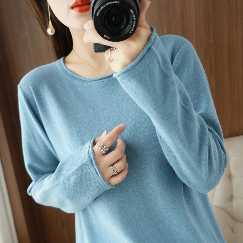 

2026 New Pure Cotton round Neck Knitted Base Shirt Women Long Sleeve Loose Korean Version Overhead Woolen Sweater