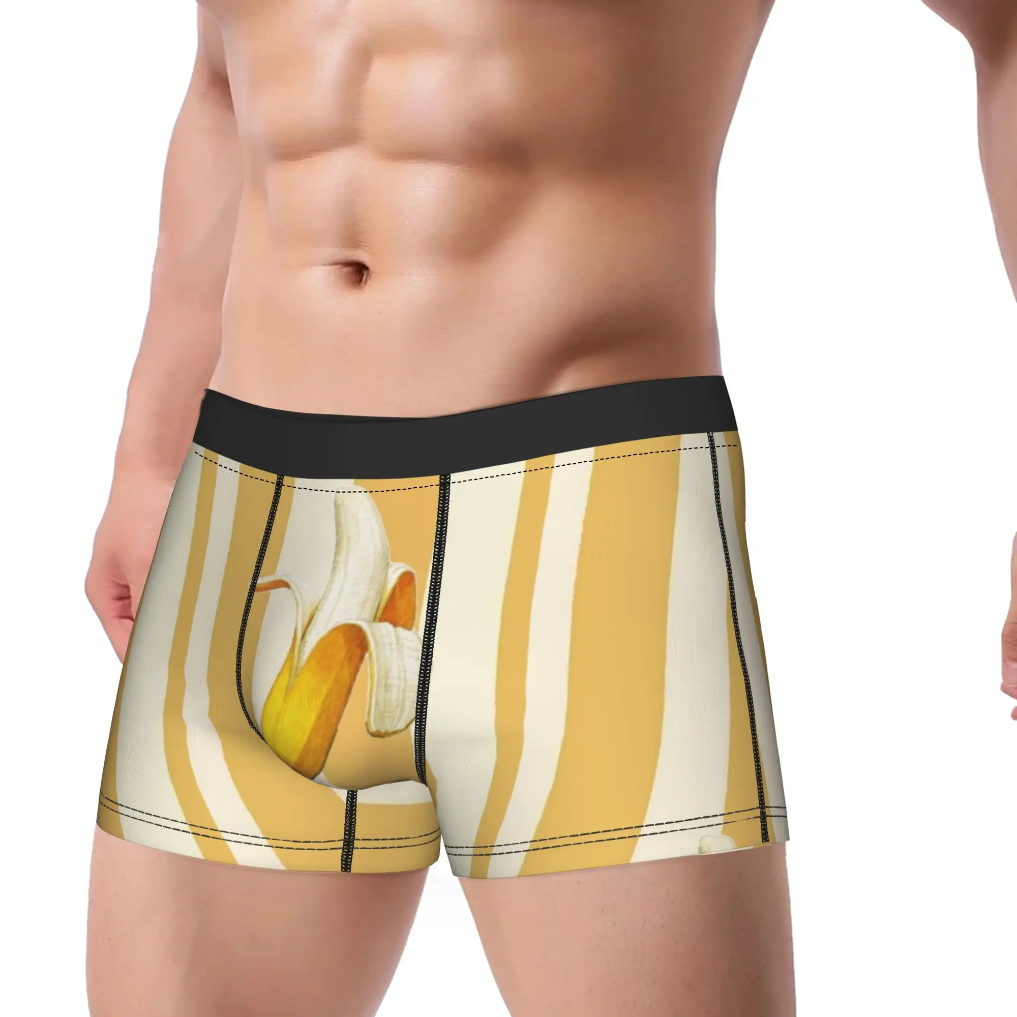Banana Peel Yellow Beige Stripe Pattern  Underpants Breathbale Panties Men's Underwear Ventilate Shorts Boxer Briefs