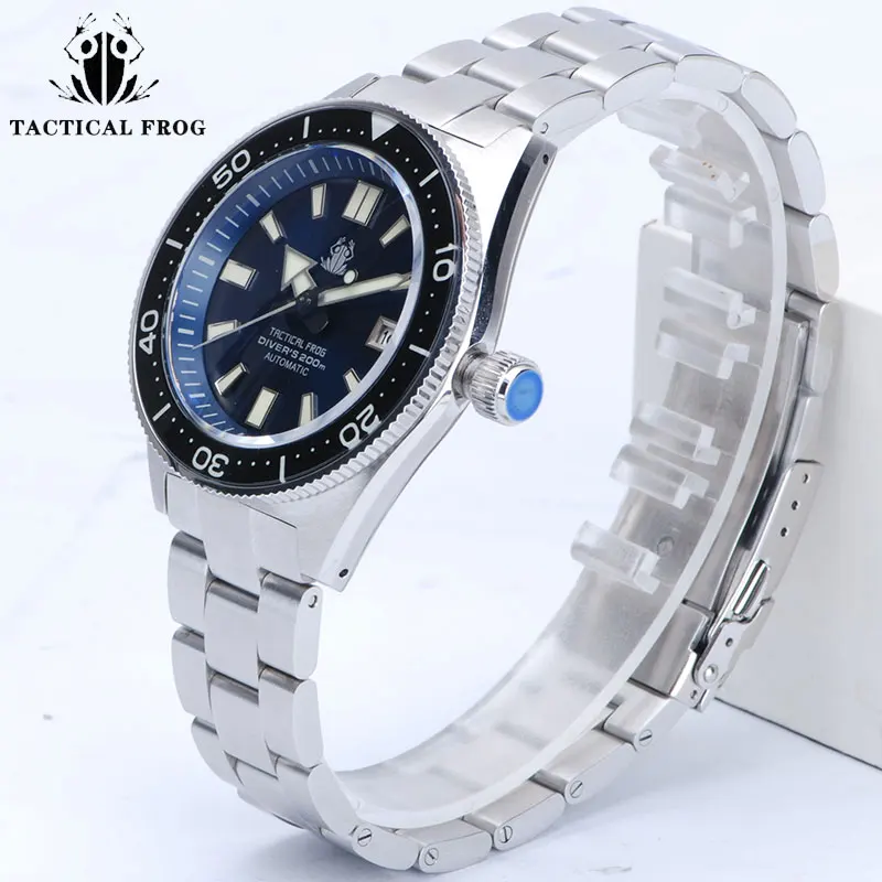 

Tactical Frog Mens Diver Watches 62Mas Automatic Mechanical Wristwatch Dive 200M Waterproof Luminous Sapphire NH35 Ceramic Bezel