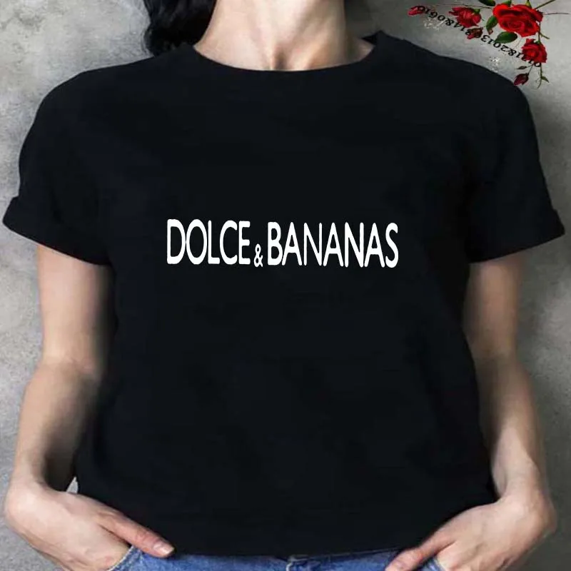 DOLCE&BANANAS Letter Printed Women Tshirts Summer Short Sleeved Casual T-shirts Brand Harajuku T Shirts Unisex Tops Tees Female