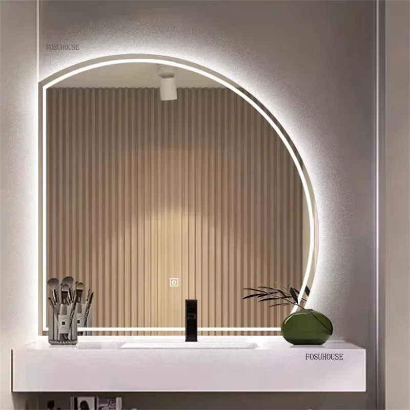 

Creative Semicircular Bath Mirrors Light Luxury Wall Mounted LED Makeup Mirror Bathroom Sink Designer Vanity Mirror