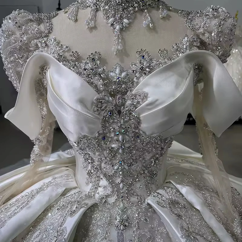 MOB Ier נעלייםングFoto Писа С длинным рукавом Милое свадебное платье со шнуровкой на спине и бантом, расшитое бисером, блестками, звездой и кристаллами, свадебное платье