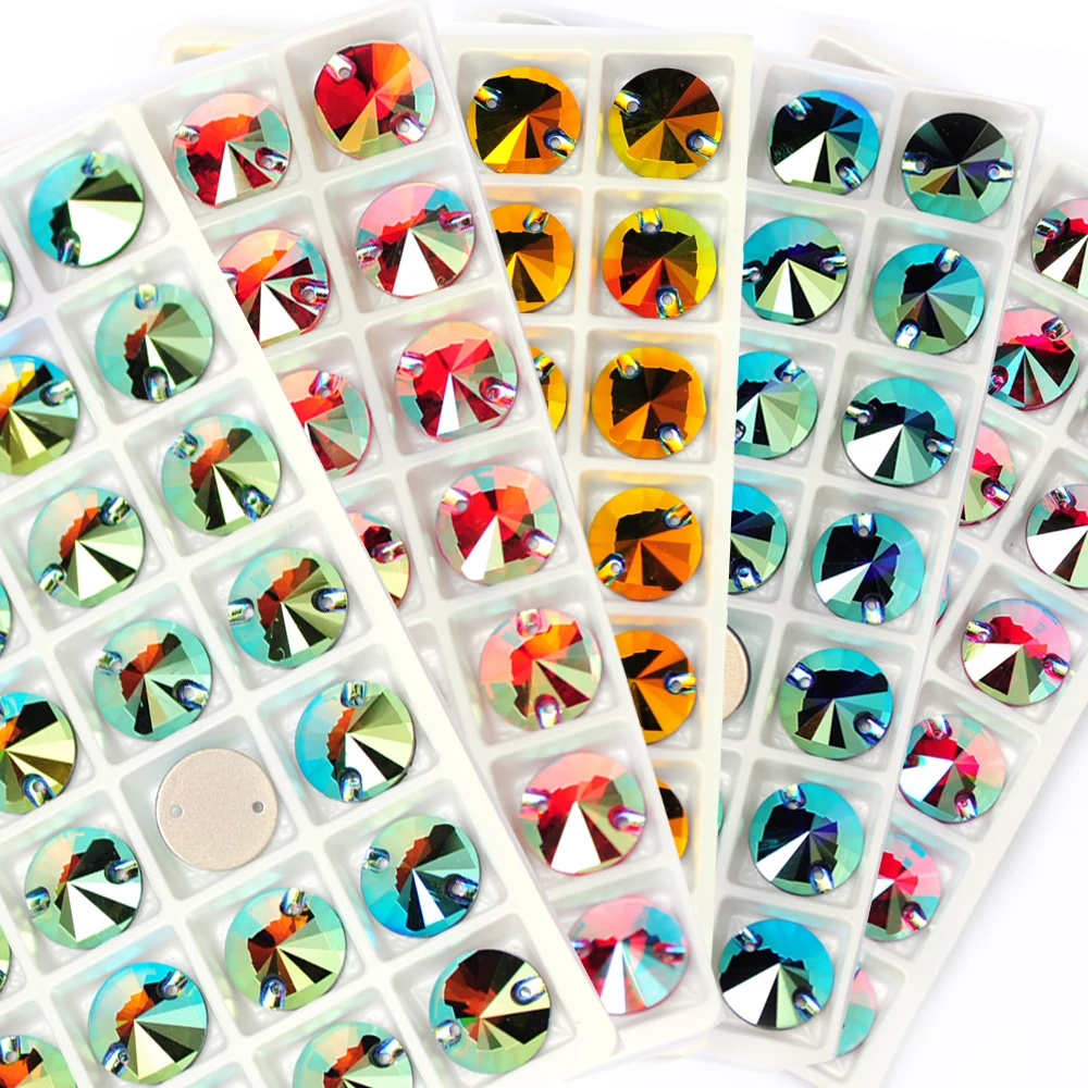 Rivoli Sewing Rhinestones Glass DIY Accessories Flat Back Round Colorful AB Strass Jewelry Diamond Beads For Clothing Bags