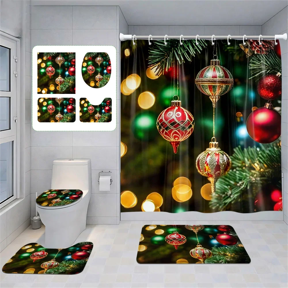 Home shower curtains bathroom Decora waterproof fabric non-slip bath mat water absorption curtain Modern Nordic Merry Christmas