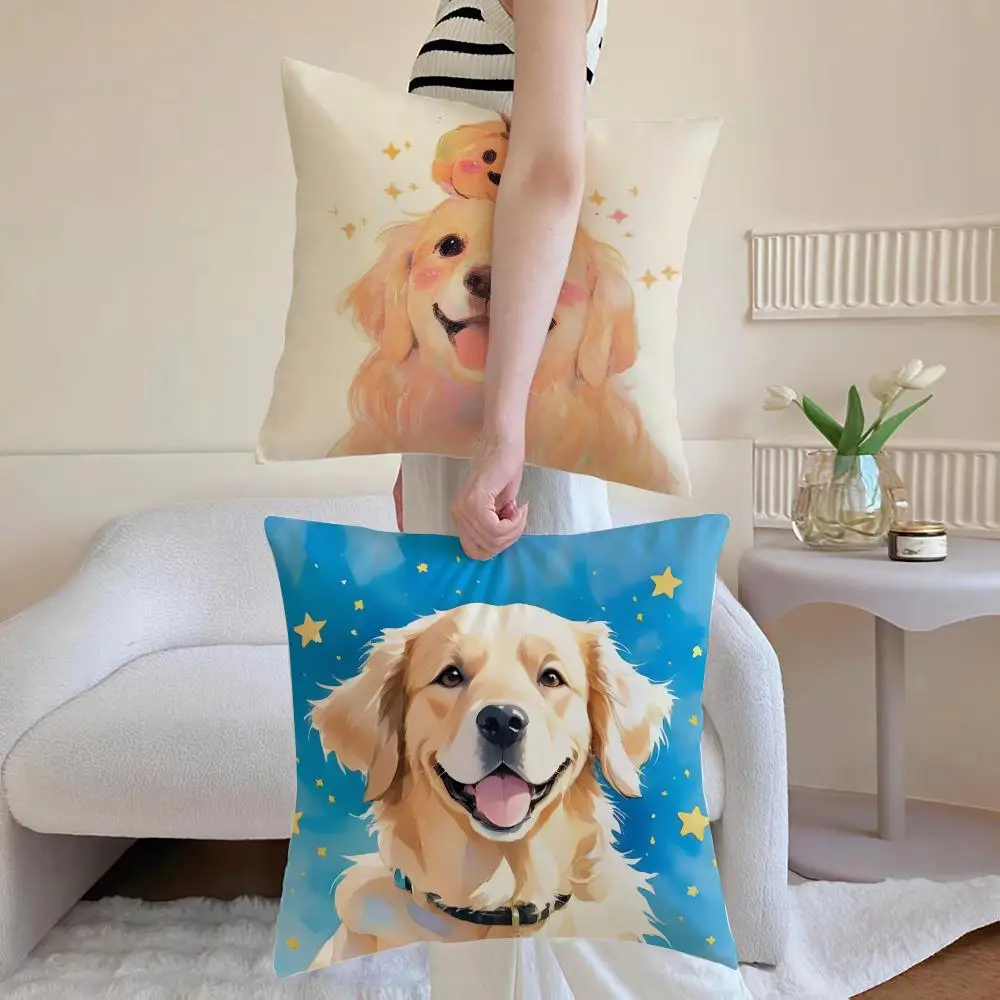 Friendly Loyal Dog Golden Retriever Cushion Cover Washable Linen Pillowcase Soft  for Daily Sofa Bed Home Room Decor
