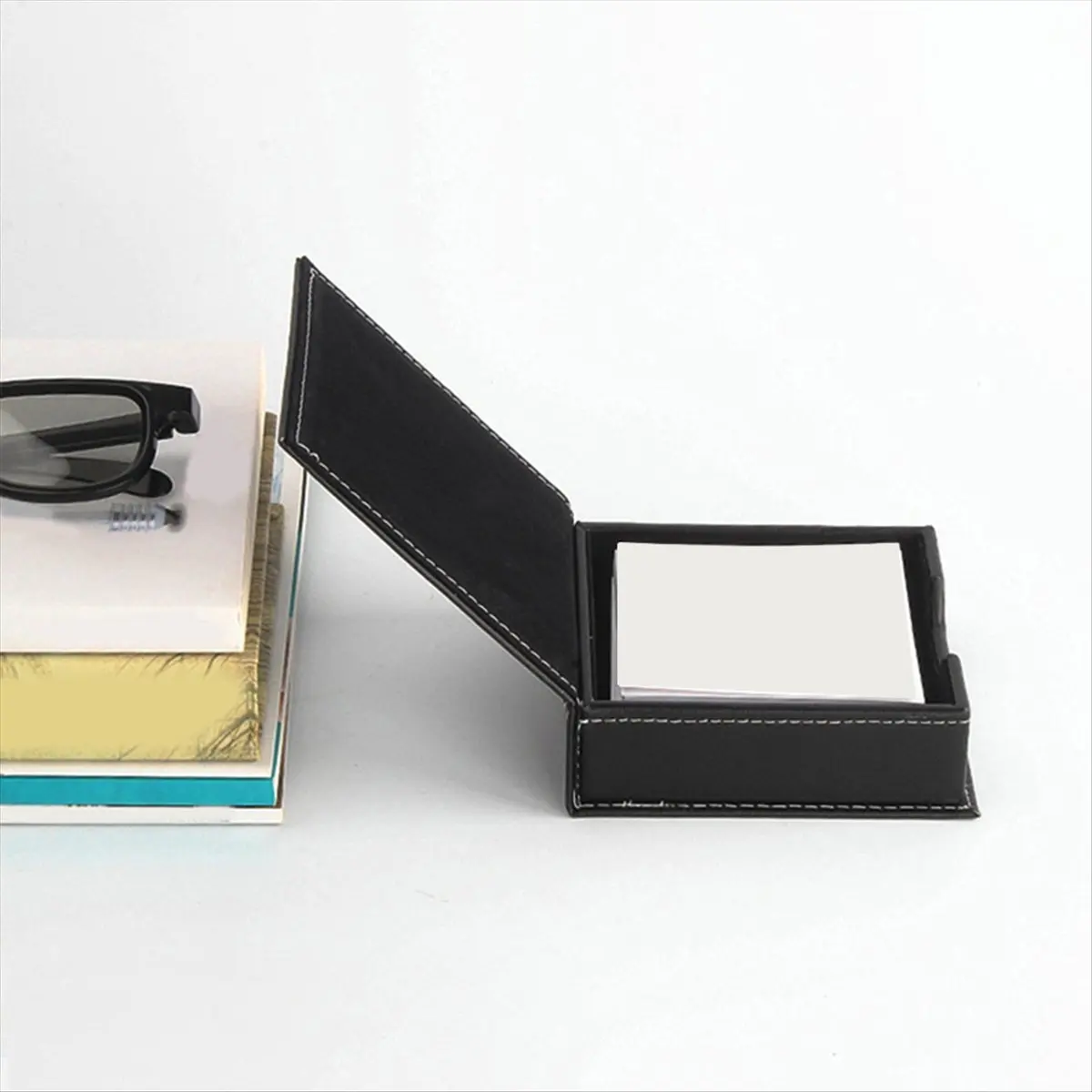 Latest ABBQ-PU Leather Memo Box Desk Accessories Organizer Card Holder Note Holder Sticky Note Storage Box School Supplies A