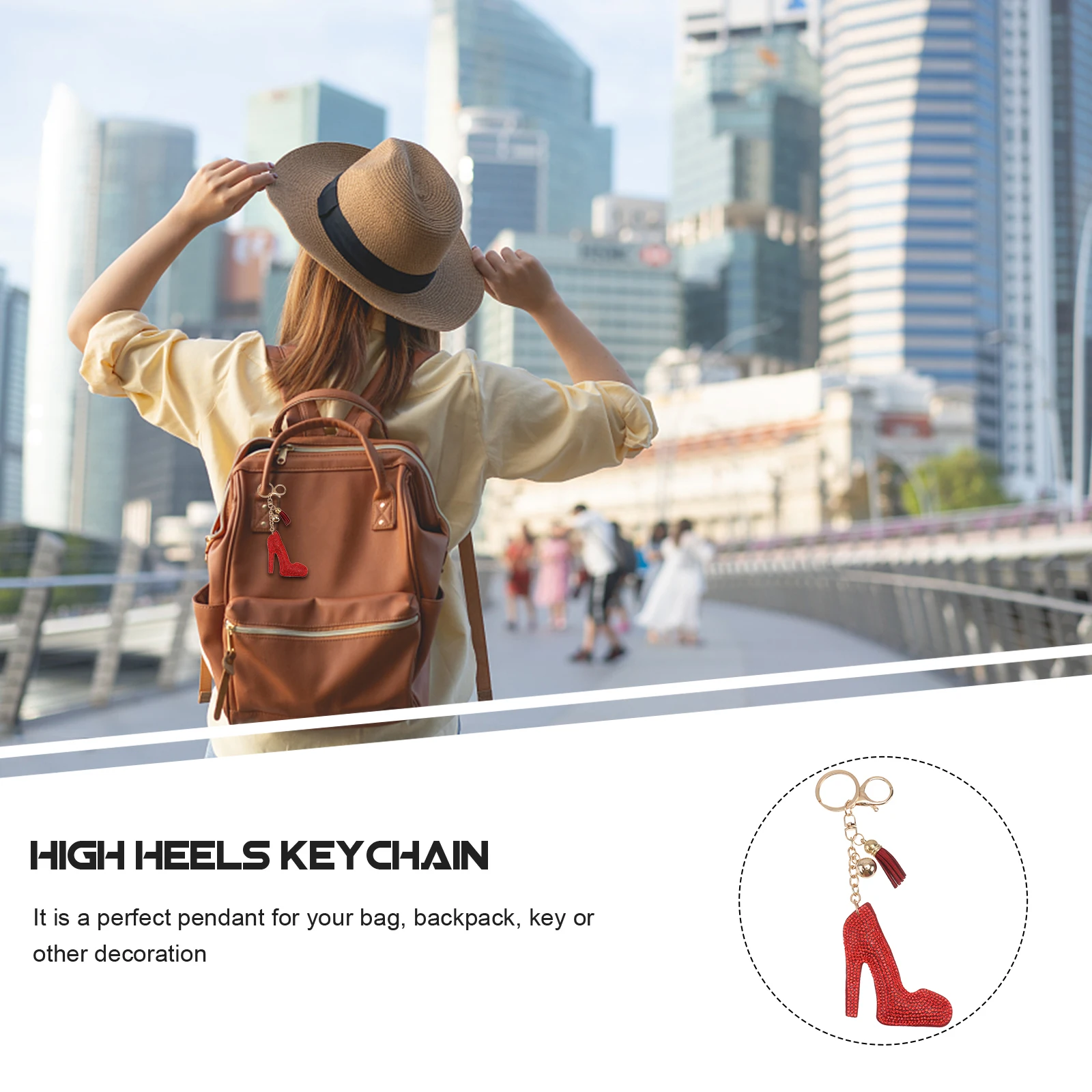 High Heel Keychain Crystal Shoe Key Holder Lightweight Bag Pendant Key Ring Decoration Glossy Durable Small Size Stylish