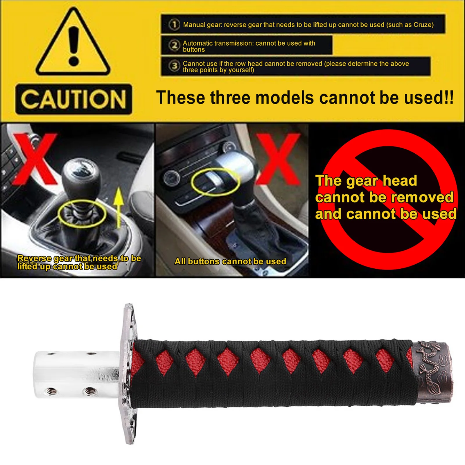 

Gear Shift Knob Shift Lever Knob Japanese Sword Car Gear Shift Lever Knob Shifter with 4 Adapters Black Red Shift Knob