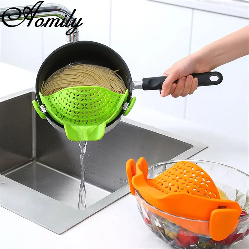 Aomily Silicone Water Filter Universal Drain Pot Side Household Noodles Vegetables Fruits Filter Spill Prevention Baffle Filter