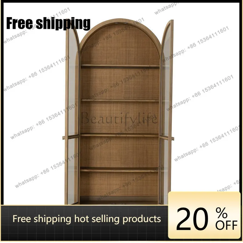 LD American arched retro wine cabinet retro color ash wood edge cabinet removable bookshelf