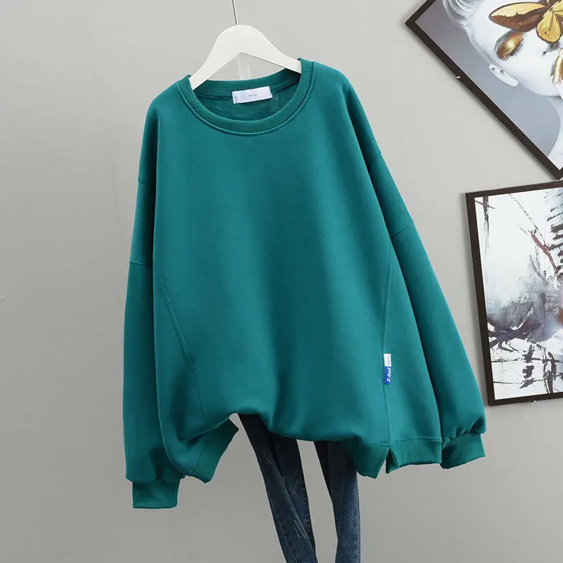 Spring Autumn New Plus Size Solid Color Simplicity Hoodies Sweatshirts Korean Casual Loose Tops Vintage Trend Women Clothing