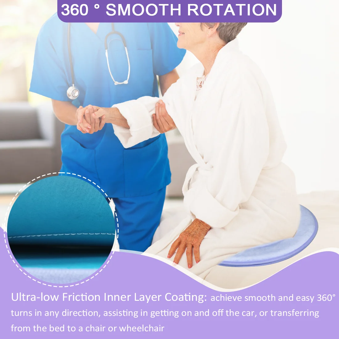 Ehucon 360° Swivel Seat Cushion, Breathable Rotating Cushion for Patient Transfer, Easy Turn Mobility Aid for Elderly Disabled