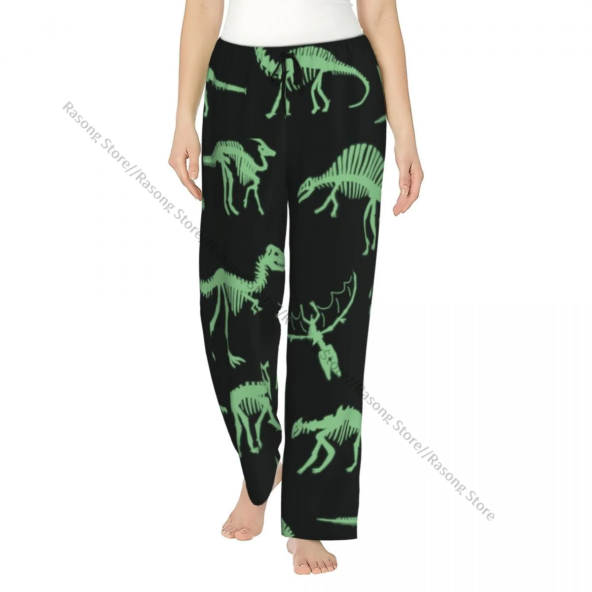 Dinosaur Bones Pattern Flannel Pajama Pants for Women Soft Warm Sleep Pants with Elastic Waistband