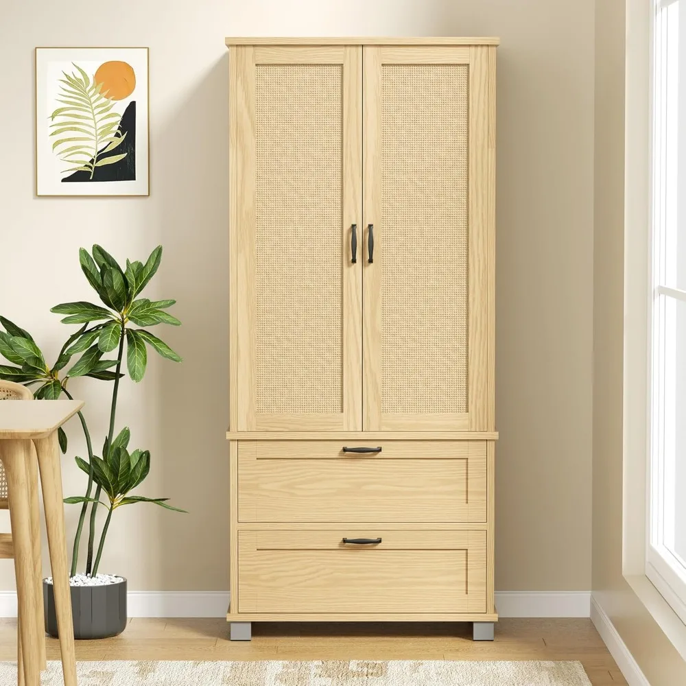 خزانة مخزن المطبخ بطول 64 بوصة من Shintenchi، وخزانة تخزين مع أبواب من الروطان ودرجين، وخزانة فولاذية طويلة من 3 طبقات