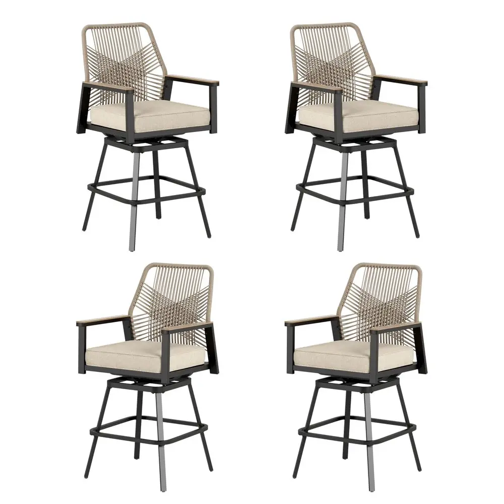 

Outdoor Swivel Bar Stools Set of 4, Rattan High Top Patio Chairs with Waterproof Cushion and Armrest, AllWeather Bar Height Fur