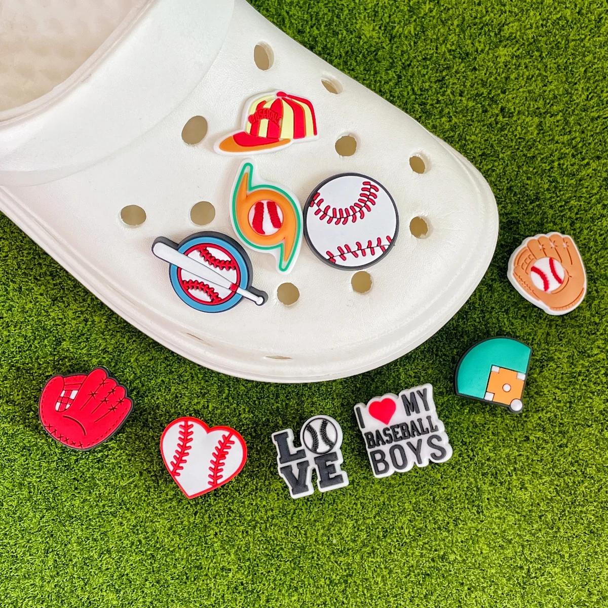 Dijes de decoración de zapatos de béisbol para zuecos, accesorios de dijes de pelota deportiva para niños y hombres, recuerdo de fiesta, 16 piezas