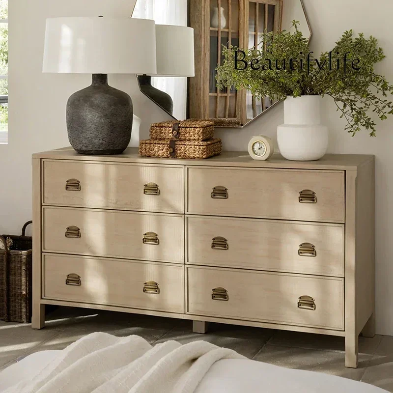 

BJ Y French Retro Chest, Living Room Integrated Solid Wood Chest Of Drawers, American Bedroom, Bedside Locker, Storage Cabinet