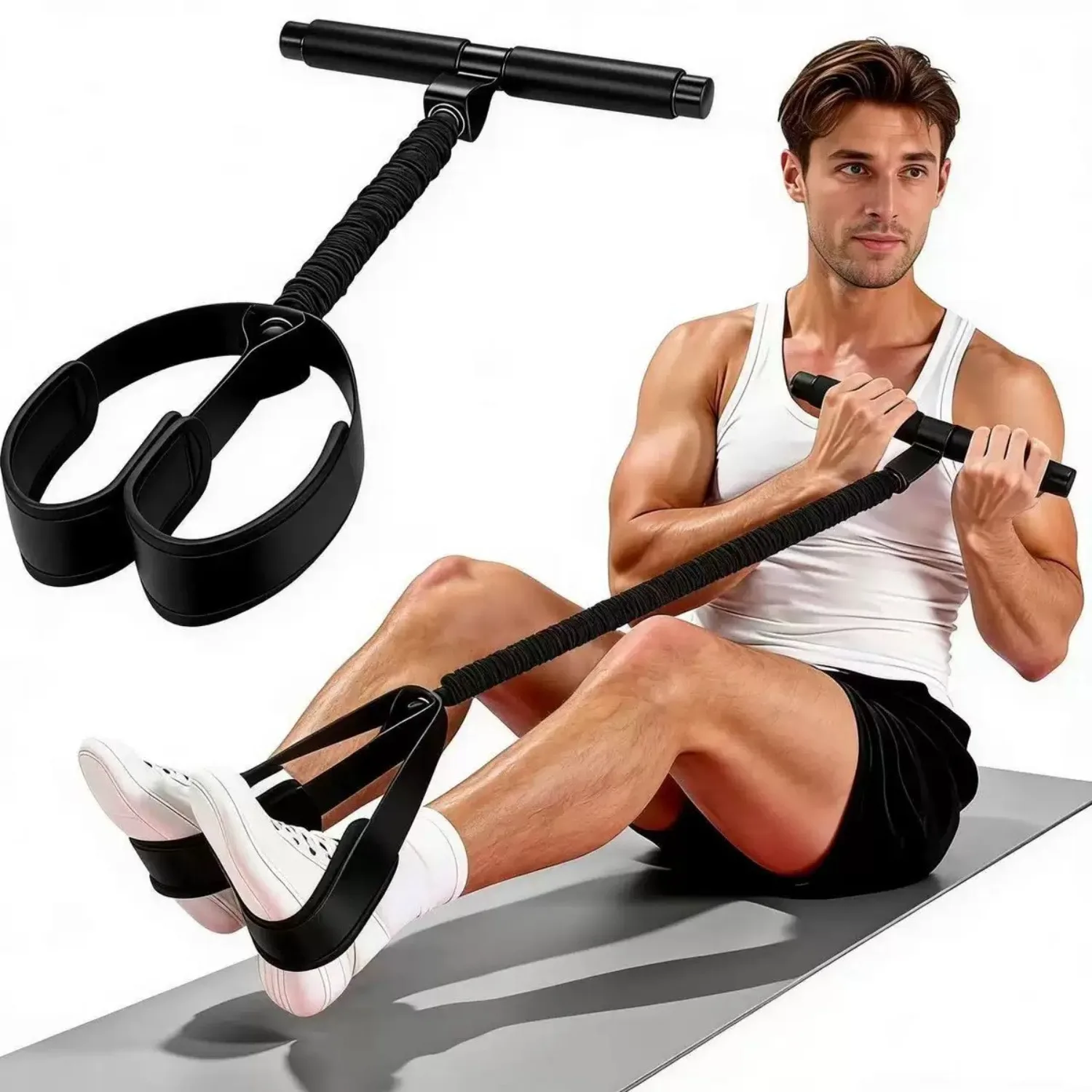 Banda de Resistencia Multifuncional con Pedales y Cuerda para Ejercicios de Piernas y Abdominales en Casa, Entrenador Elástico para Ejercicios