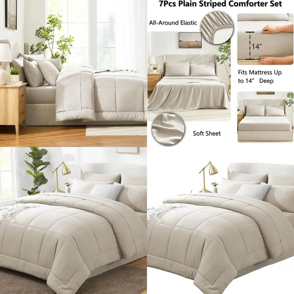 

7-Piece Beige Oversized King Comforter Set: Ultra-Soft All-Season Bedding with Quilted Comforter, Fitted and Flat Sheets, Pillow