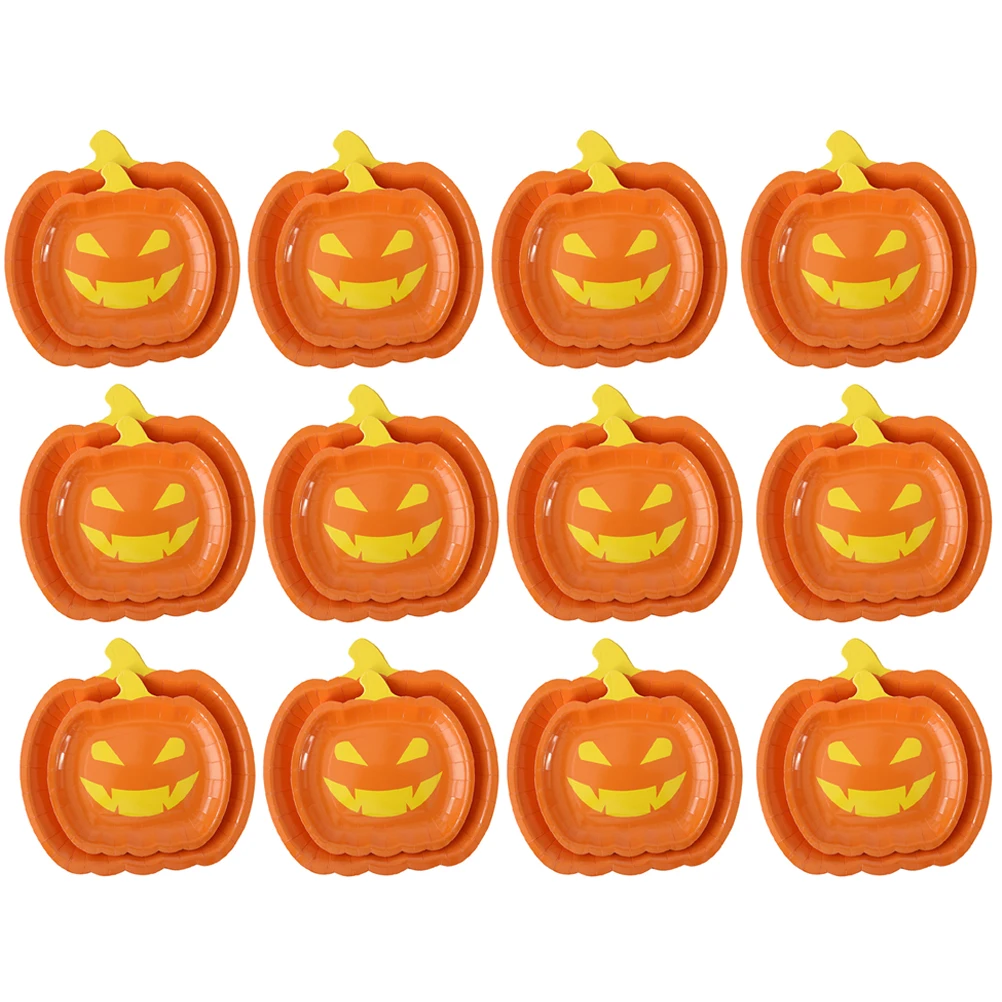 

20 Pcs Pumpkin Shaped Plates Halloween Disposable Dinner Party Supplies Festival Fruit Gathering Food Cake Plates Kitchen