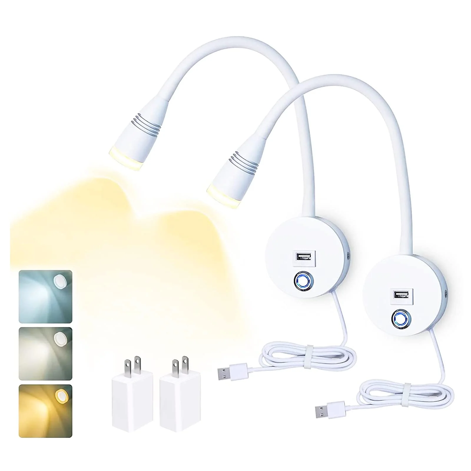 

2 Pack Reading Light Wall Mounted, 3W Dimmable Bed Reading Lights for Headboard with Touch Switch with Plug Cord for Bed