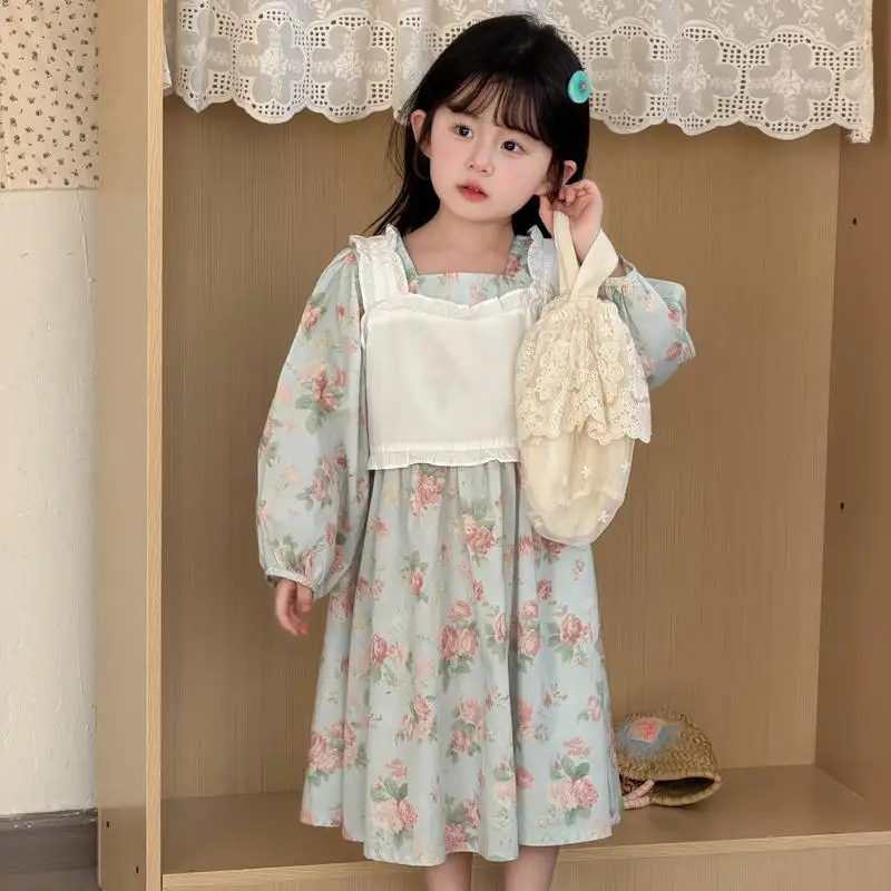 

Новое детское платье с длинным рукавом на весну 2026 года, хлопковое, с цветочным принтом, для девочек, повседневное, для малышей