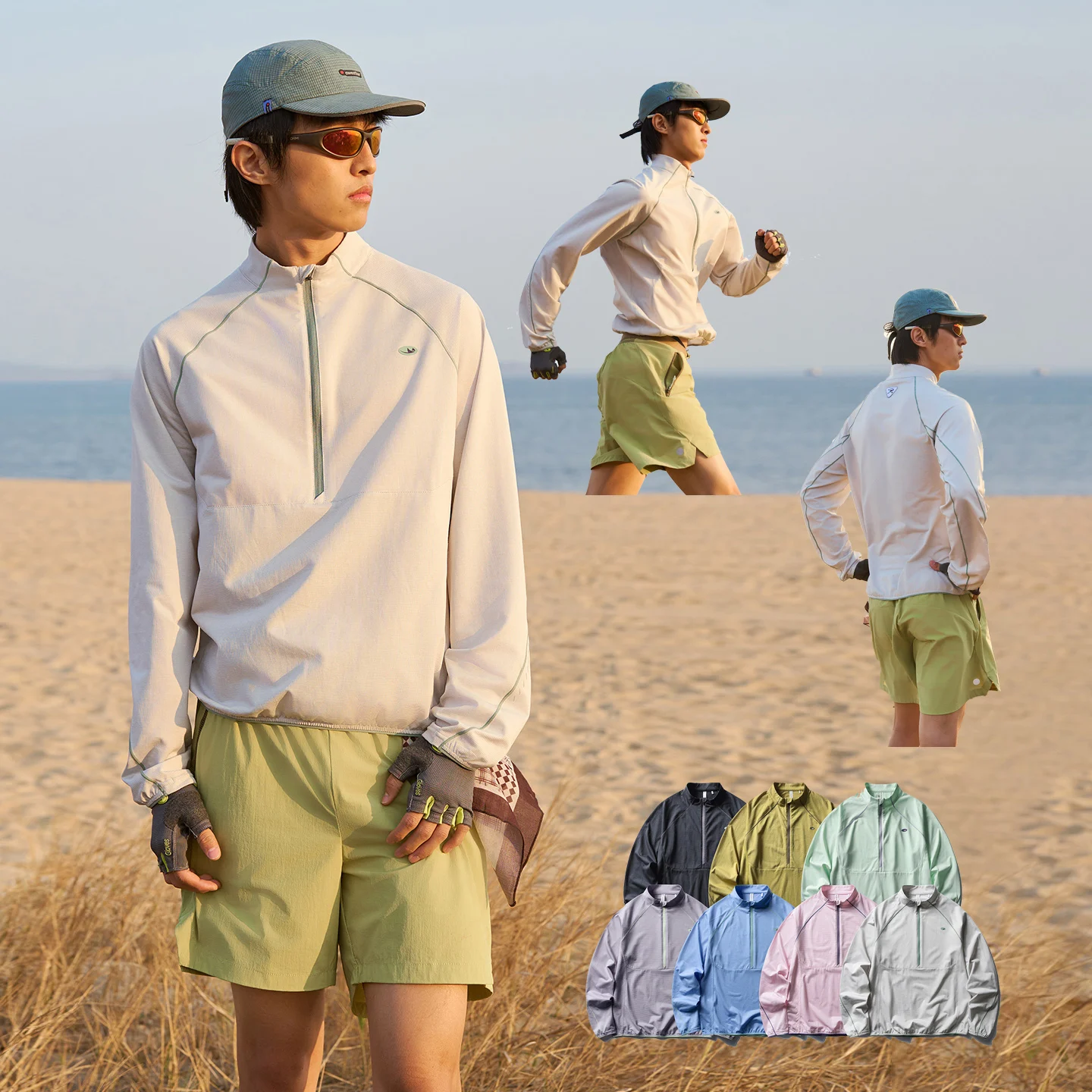 Unisex Half Zip Stand Collar Sun Protection Top Antibacterial Quick Dry Moisture Wicking Light Outdoor Sports Long Sleeve